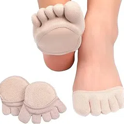 meenira Cotton Five Finger Half Socks Women's Half Toe Cover For High Heels Sandals Flats Boots Toe Topper Socks Invisible Non-Slip Beige_Color 1 Pair, No-Show-picture-32
