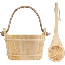 Wooden Sauna Bucket and Ladle Set, Handmade Form Natural Pine with Rope Handle, 4L-picture-11
