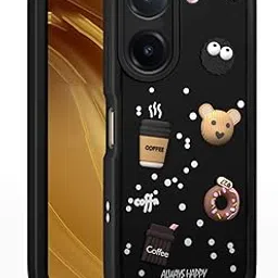 AeoFit Back Cover for vivo V60e 5G | Cute Fun 3D Cartoon, Coffee Design Silicone Case | Full Body Protection Bumper Case (Black)-picture-23