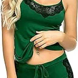 pillow play Women’s Satin Sleepwear Set Soft Nightwear with Lace Trim Cami Top & Shorts Comfortable Night Suit for Women-picture-47
