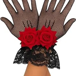Women's Lace Fishnet Gloves with Rose – Gothic Victorian Style Costume Accessory for Halloween, Cosplay, Party & Dance-picture-27
