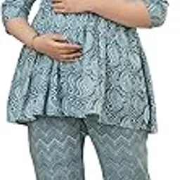 saadgee by kamla fabrics SAADGEE Cotton Floral Print Loungewear Set, Top and Bottom Coord Set, 3/4 Sleeve, Maternity Dresses for Women Cotton, Night Suit Set, Night Suit for Pregnant Women-picture-19