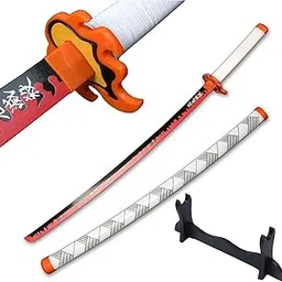 Demon Slayer Rengoku Katana/Sword Toy 104cm Life Size - Bamboo Wood Rengoku Anime Flame Hashira Katana 2024 (Stand Included-Single Layer) Perfect for Anime Gift-picture-13