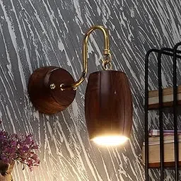 Green House Handmade Sheesham Wood Wall Light Lamp | Unique Barrel Design | Stylish Fancy Home Decor Lighting | In-Built 9W Warm White LED | Decorative Lighting for Bedroom, Living Room, Dining Room-picture-14