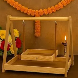 SATYAM KRAFT 1 Set Premium Wooden Folding/Foldable Jhula Swing for Krishna Janmashtami | Traditional Palna for Laddu Gopal, Kanhaji Pooja, Home Mandir Temple Festival Decoration (1 Set) (Wooden Jhula)-picture-46