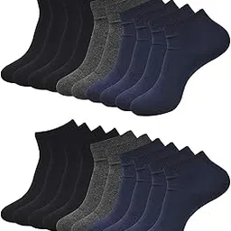 faton Men's Plain/Solid Ankle Length Socks, made with 100% combed cotton & spandex (Multicolour)- Assorted Combo (Free Size)(Black,Navy, Dark Grey)-picture-45