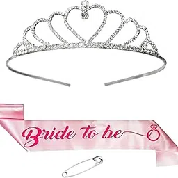 Decofy Bride to Be Sash With Tiara Crown Set | Bride To Be Combo | Bridal Shower Kit | Gold Crown & Satin Sash | Bachelorette Party Supplies | Bridal Shower Decorations-picture-16
