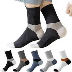 Warrior World® Men's Color-Block Ribbed Ankle Socks Combo | Soft Cotton | Stylish Contrast Design | Breathable Daily Comfort | Pack of 5-image-10