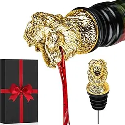 HASTHIP® Wine Pourer Red Wine Spout for Wine Bottle Golden Lion Statue Wine Pourer Aerator Universal Wine Bottle Stopper Wine Accessories Gift-image-5