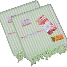 Ethnic Alive Bhagalpuri Handloom Organic Green&White Lining Chadar Pack of 2-picture-40
