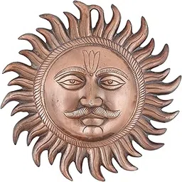 Craft Trade Copper Handmade Decorative Sun Idol Face Wall Art Hanging Statue Puja Vastu Figurine Surya for Positivity for Home Enterance and Office Décor image 1