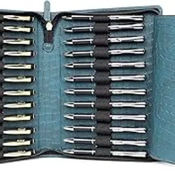 essart Premium PU Leather Men's & Women's Pen case for 24 pcs Pen Organizer Pen Case Pencil Case - Zippered Pen Pencil Bag Pouch for School, Work & Office Marker Case Organizer Croco-Green-picture-15