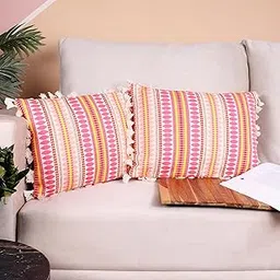 STITCHNEST Acrylic Striped Cushion Cover with Lace Set of 2 (12 X 18 Inches)-picture-32