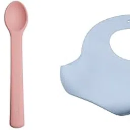 tudd Durable Dip and Scoop Set for Safe Self-Feeding | Pink with Silicone Baby Bib for Feeding & Weaning Babies & Toddlers | Blue-picture-25