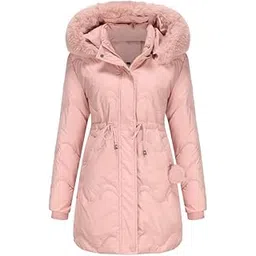 vianeklcin Women’s Cotton Coat Mid-Length Warm Jacket Detachable Hood Stand Collar Autumn Winter-picture-34