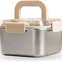 HomeEssentials Stainless Steel Fresh Lock Flat Bottom Meal Lunch Box | Leak-Proof, BPA-Free Food Storage Container | Microwave & Dishwasher Safe | Ideal for Office, School & Travel (1200 ml) image 1