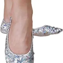2xWomen Girl Belly Dance Shoes Non-slip Soft Soles Performance Shoes L Silver-image-6