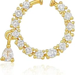 gc premium jewellery Exquisite American Diamond Gold Plated Nose Ring with Drop Design-picture-57