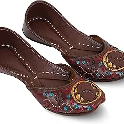 dfr Traditional Hand Crafted Brown Leather Rajasthani Stylish Punjabi Ethnic Comfortable Sole Cushioned Fancy Ethnic Bellies Mojari Jutti for Women and Girls, Color-DarkBrown3 Size 9-picture-10