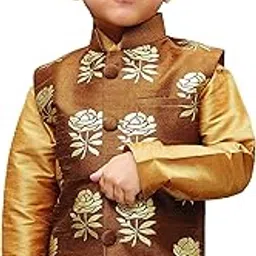 jbn creation Boys' Silk Blend Nehru Jacket || Banarasi Brocade Woven Jacquard Modi/Nehru Jacket || Ethnic Wear for Festivals, Weddings-picture-29