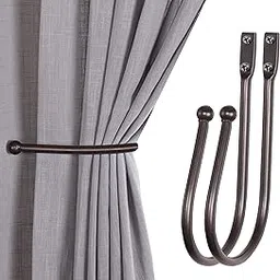Deco Window 2 Pcs Curtain Holdback for Curtains Wall Mounted Metal Drapery Hook for Door Window Treatment-Spin Medallion(Brown)-picture-15