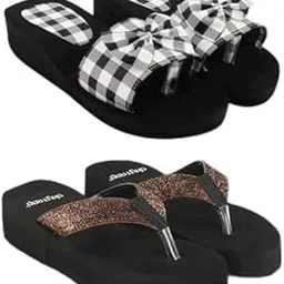 skytrap Women Black EVA Slippers Flipflop Combo of 2-picture-24
