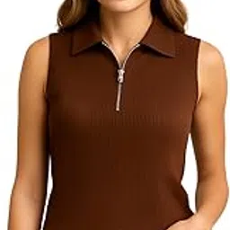 black velour Women’s Ribbed Sleeveless Polo Top | Half Zip Collared Knit Top for Summer & Casual Outfits-picture-42