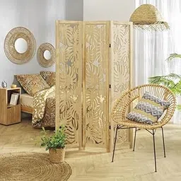 BELEZA DREAMS Wooden Room Partition and Folding Privacy Screens Wooden Room Divider for Bedroom Home Office Room Divider Room Partition (6 Feet 3 Panel Each Panel Size 72X20 Inch) Teek Wood Finish-picture-18