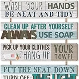 KAIRNE Bathroom Decorations,Bathroom Rules Sign for Toilet,Bathroom Accessories Set,Bathroom Wall Art,Wash Your Hands Hanging Wooden Sign,Pictures for Bathroom Walls,Bathroom Sign Toilet Decoration-picture-21