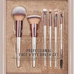 Professional Face & Eye Makeup Brush Set, Rose Gold & White, 6-Piece Collection with Powder, Foundation, Concealer, Eyeshadow, Highlighter, Lash Brushes, Synthetic Bristles-picture-29