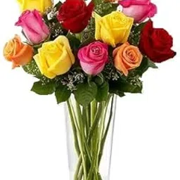 Floral Fantasy® Valentines Day Gift | Fresh Flower Bouquet (Bunch Of 12 Mix Roses in Glass Vase)-picture-15