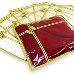 Epics Present Gold Bow With Golden Border & Full Transparent PVC Non-Woven Single Saree Cover, Lahenga Gown Cover, Clothes Storage Bag/Best For Gifting (Pack Of 10, Gold), 30 x 1 Centimeters-picture-11