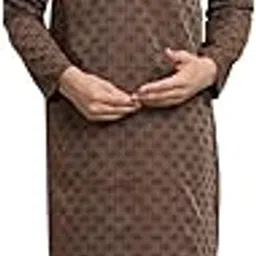 latest chikan Men's Cotton Regular Striped Knee Lenght Kurta Full Sleeves-picture-24