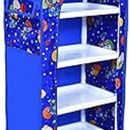 YouCopia Baby Wardrobe Plastic Multipurpose 6 Shelve, Foldable, Collapsible Wardrobe for Kids Clothes/Toy/Book, Baby Cupboard for Clothes UpSpace Organizer Cartoon with Wheels (Blue)-picture-19