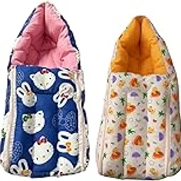 QOC (3 in 1) Baby Sleeping Bag & Carry Nest Combo, Bed Cum Infant Portable Bassinet – Kitty Print Blue + Umbrella Print Orange, Newborn Sleeping Bag Set-picture-29
