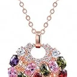 asma jewel house Asma Bohemian Style 18k Rose Gold Plated CZ Luxury Multicolor Round Pendant Necklace Sparkling Multi Color AAA Cubic Zirconia Inlaid for Women-picture-49