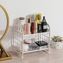 NISHIV 2 Layers Creative Plastic Storage Racks Foldable Rack for Cosmetics, Desktop, Kitchen, Bathroom Accessories Organizer Multifunctional Desktop Double-Layer Plastic Storage Shelf image 1
