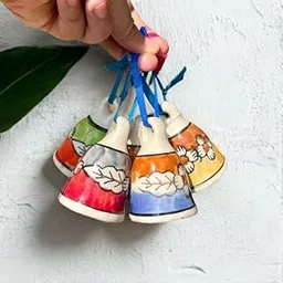 Shopping Shots Set of 4 Ceramic Bells, Hand Crafted, Floral Print (3 inches - Height) for Home Decor, Gifting, Wall Decor.-picture-52