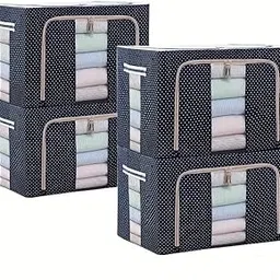 (Pack of 4 Cloth Storage Box | Wardrobe Organizer for Clothes | For Baby, Men, Women Clothes - 66 Litre, Blue Polka Design-picture-46