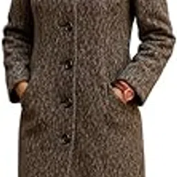 bazriya Classic Women's Long Wool Winter Coat, Textured Grey Button-Front Overcoat with Collar and Pockets-picture-46