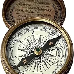 Vintage-Style Brass Pocket Compass with Robert Frost Poem, Nautical Navigation Instrument-image-2