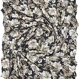 MAHISA Navy Blue and White Floral Print Crepe Fabric, 2.5 Meter Unstitched Dress Material for Kurti, Suit and Gown (Green)-image-83