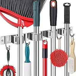 Piyl Broom Mop Holder Wall Mount Broom Hanger Wall Mounted Metal Organization Garage Storage Garden Kitchen Tool Organizer With 4 Racks and 5 Hooks-picture-28
