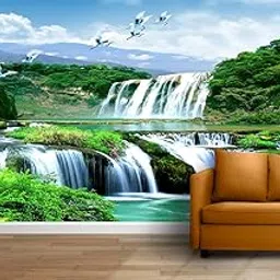INFINITY INTERIORS Wallpaper Beautiful Forest & Waterfall Scenery Hd Print Wall Painting Poster Picture Wall Sticker for Living Room, Bedroom, Home Decor, PVC Vinyl, Multicolor, Pack of 1-picture-17