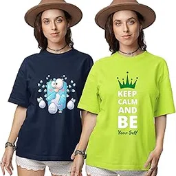 reifica Pure Cotton Half Sleeve Loose Fit Oversized T Shirts for Women/Girls Combo Pack of 2-picture-38