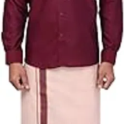 minister white Mens Cotton Full Sleeve Shirt with Tissue Matching Border Dhoti Wedding Combo Kandala-picture-11