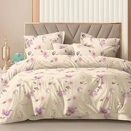 DECOR2ADMIRE 300 TC Premium 7D Print Super King Size Cotton Bedsheet Set with 2 Pillow Covers | Ultra Soft 108” x 108” | Elegant Floral Designs (Cream Rose)-picture-30