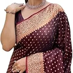 sugathari Women's Indigo Blue Banarasi Kanchipuram Silk Saree for Women – Traditional Wedding & Party Saree with Blouse Piece – Ethnic Indian Silk Saree for Bridal, Festive (KS-102) image 1