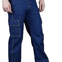 comfits Relaxed Fit Cargo Denim Jeans, Dark Blue, Baggy Style with Multiple Pockets-picture-18