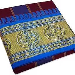 vimayam Pure Cotton Colour Dhoties, 7 Inch Border Cotton 4 Meter Dhoti and 2.25 Meter Towel Set (Maroon)-picture-39